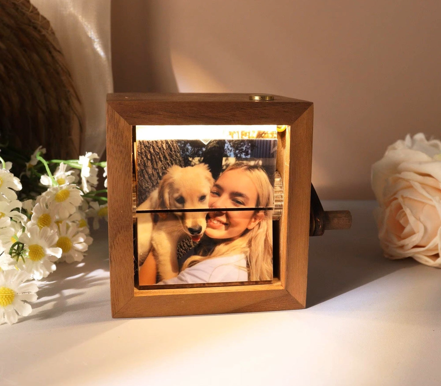 Cubo giratorio de fotos personalizada con luz
