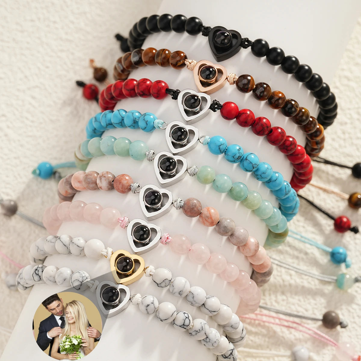 Pulsera de piedras naturales con foto de proyección personalizada