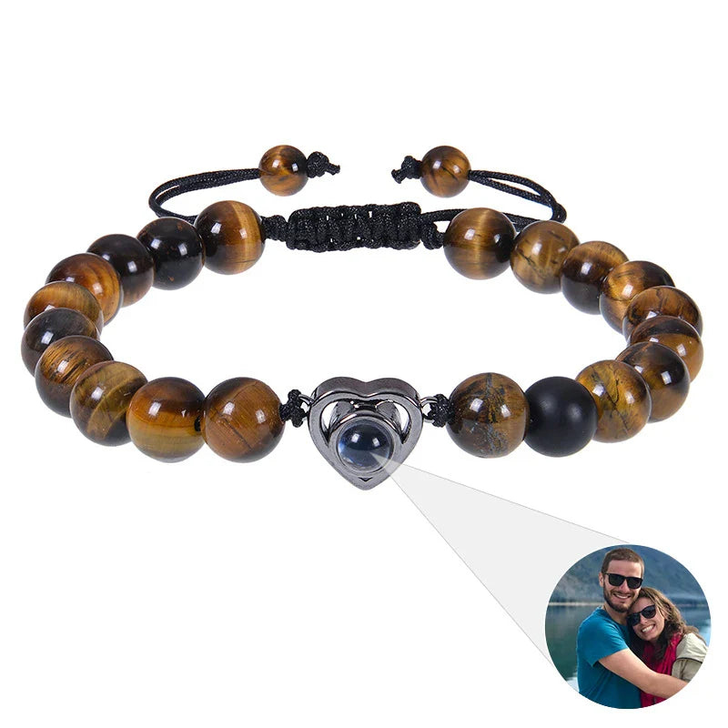 Pulsera de cuentas naturales personalizada con imagen de proyección
