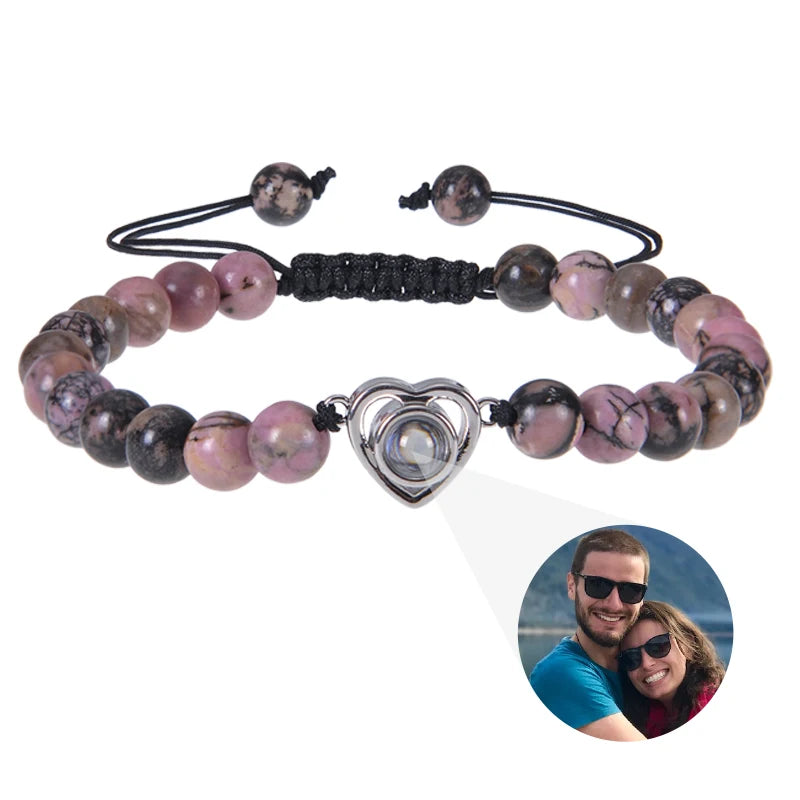 Pulsera de piedras naturales con foto de proyección personalizada