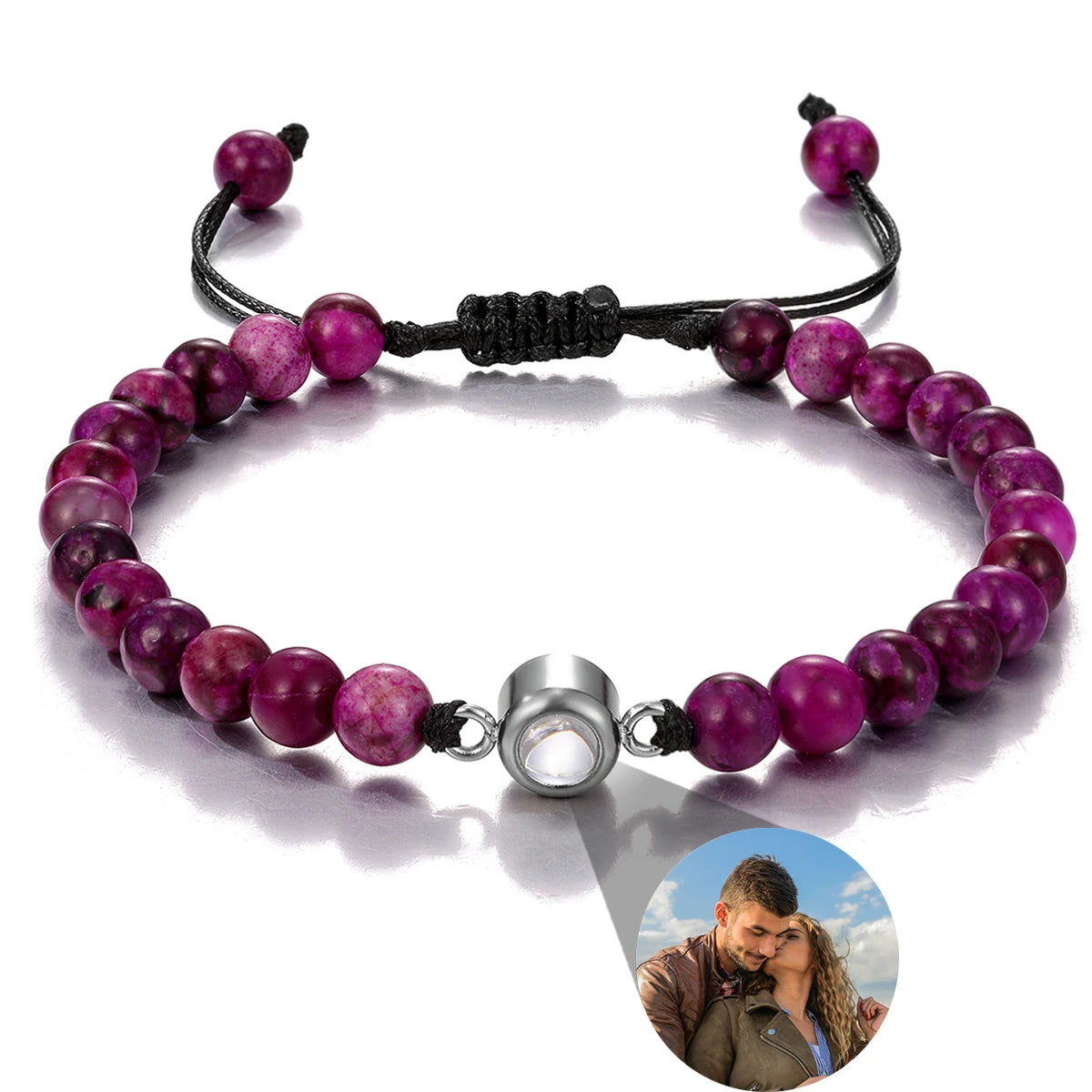 Pulsera de piedras naturales con foto de proyección personalizada