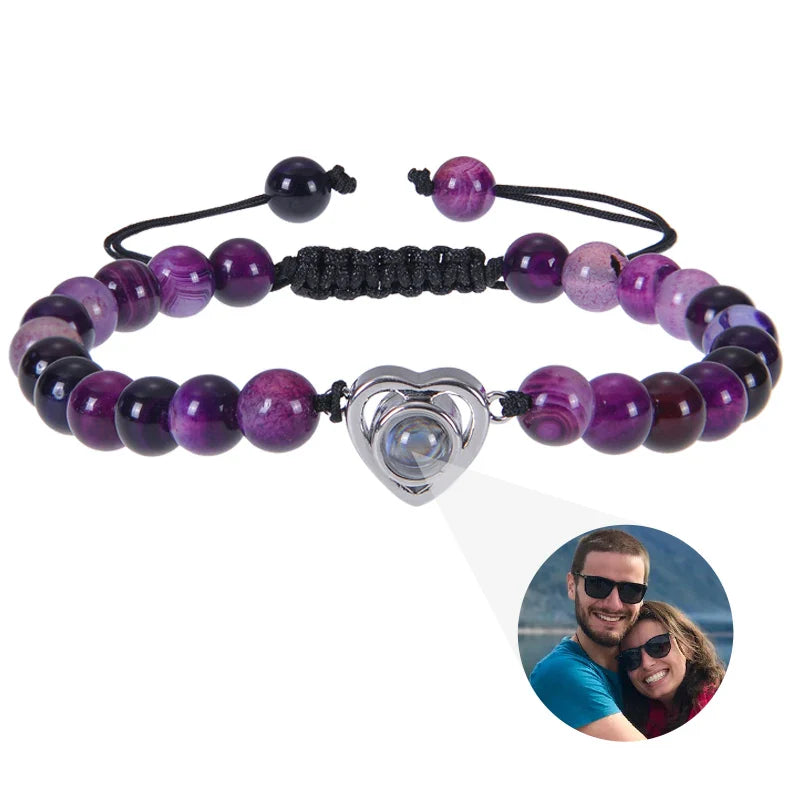 Pulsera de cuentas naturales personalizada con imagen de proyección