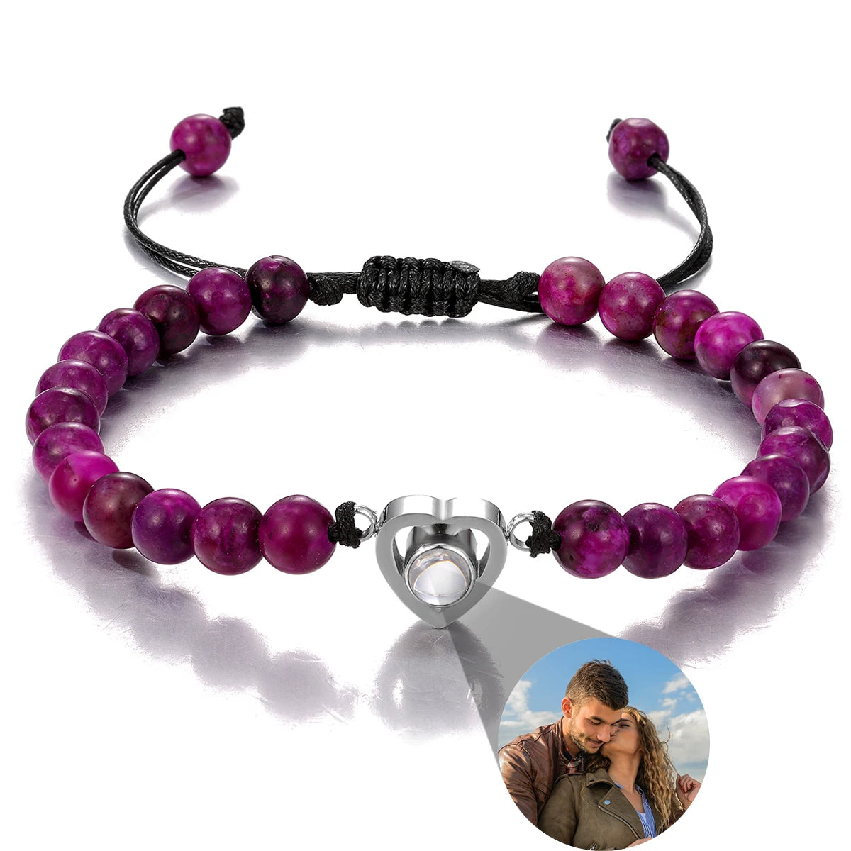 Pulsera de piedras naturales con foto de proyección personalizada