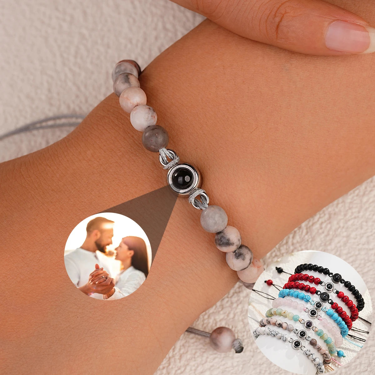 Pulsera de piedras naturales con foto de proyección personalizada