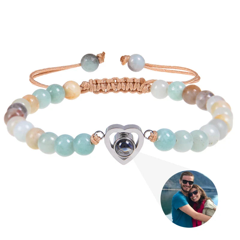Pulsera de cuentas naturales personalizada con imagen de proyección