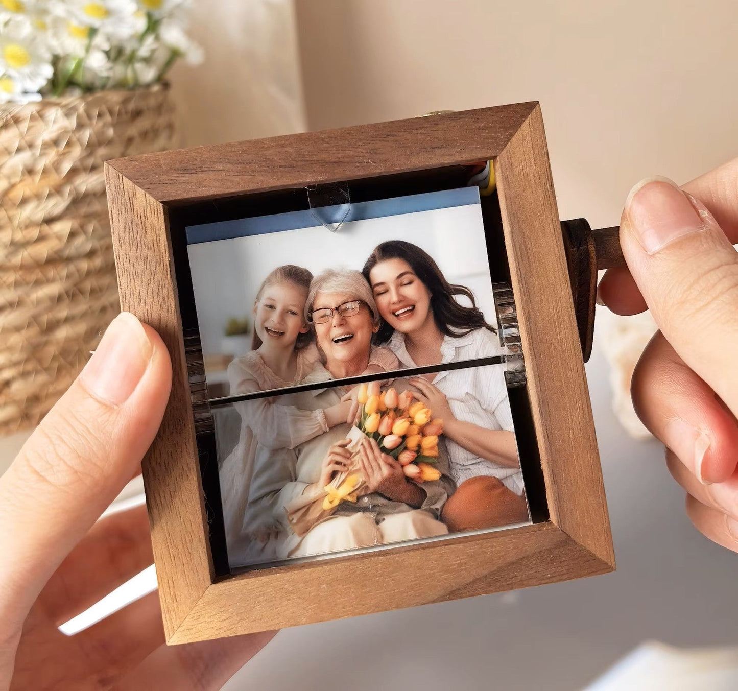 Cubo giratorio de fotos personalizada con luz