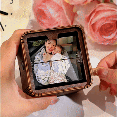 Cubo giratorio de fotos personalizada con luz